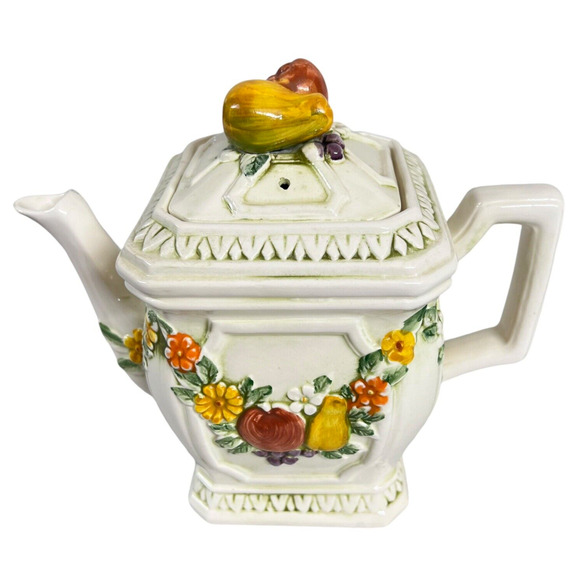 Vintage Lefton Teapot 6755 Fruit Floral Garland Garden Orchard Cottage - Picture 2 of 12